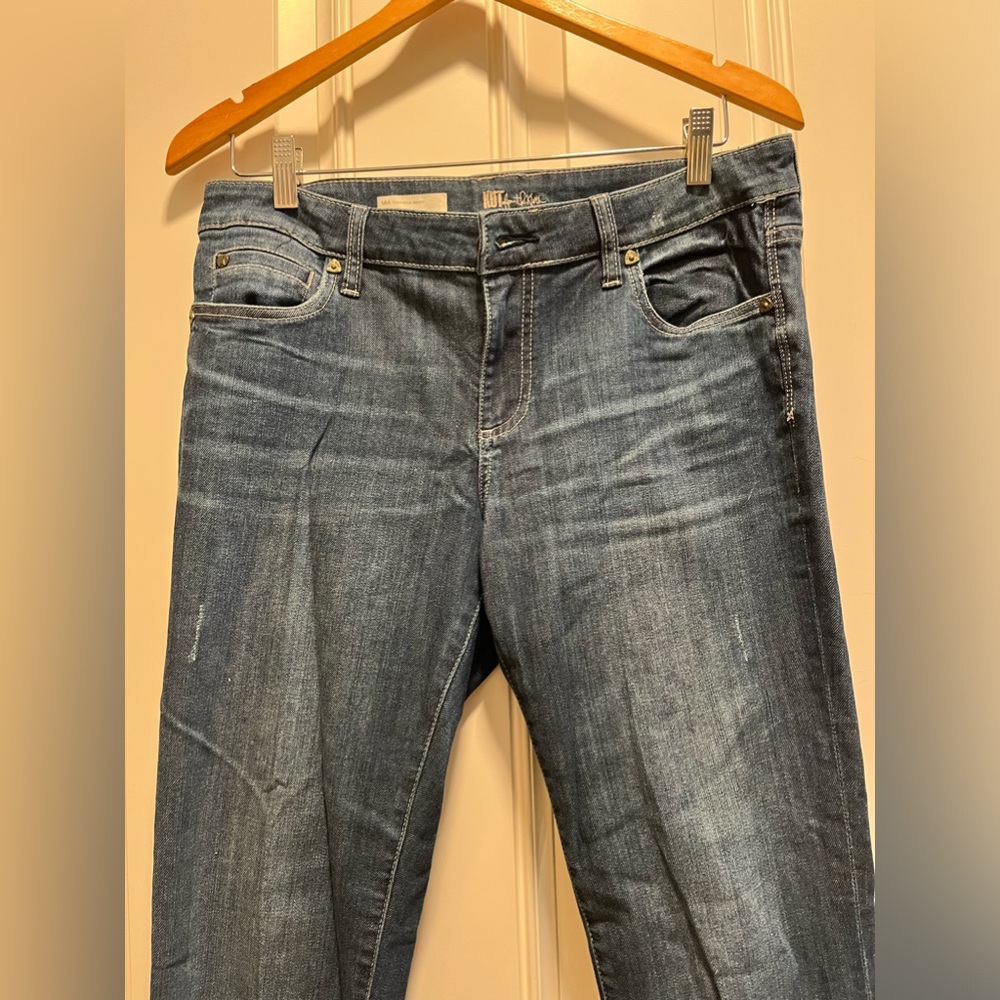 KUT “MIA” Toothpick Skinny Jeans, SZ 10 stretchy, mid-rise, scrape distress